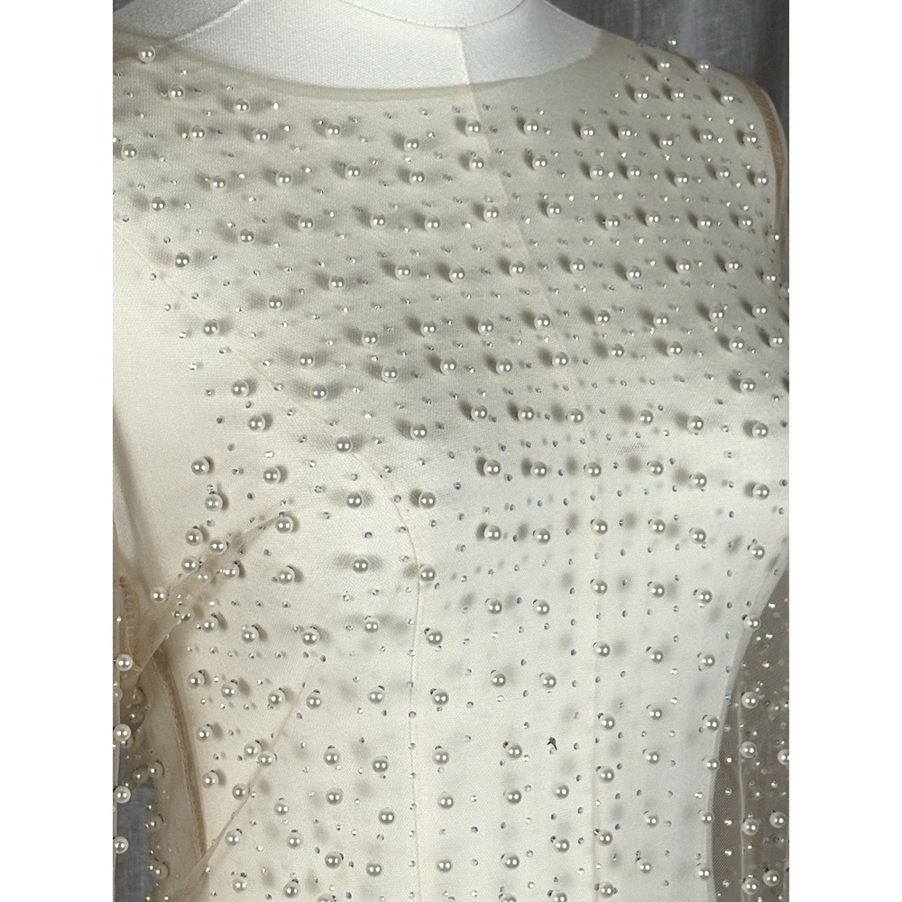 Sheer Pearl Festival Top Embellished Transparent Boho Fairy Angelcore Small 3-D - Picture 6 of 14